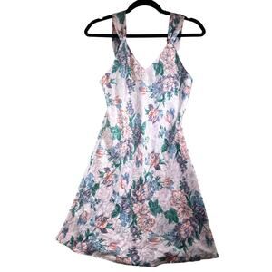 Vintage Nordstrom Lingerie Floral Satin Babydoll Mini Slip Dress Small Nightgown